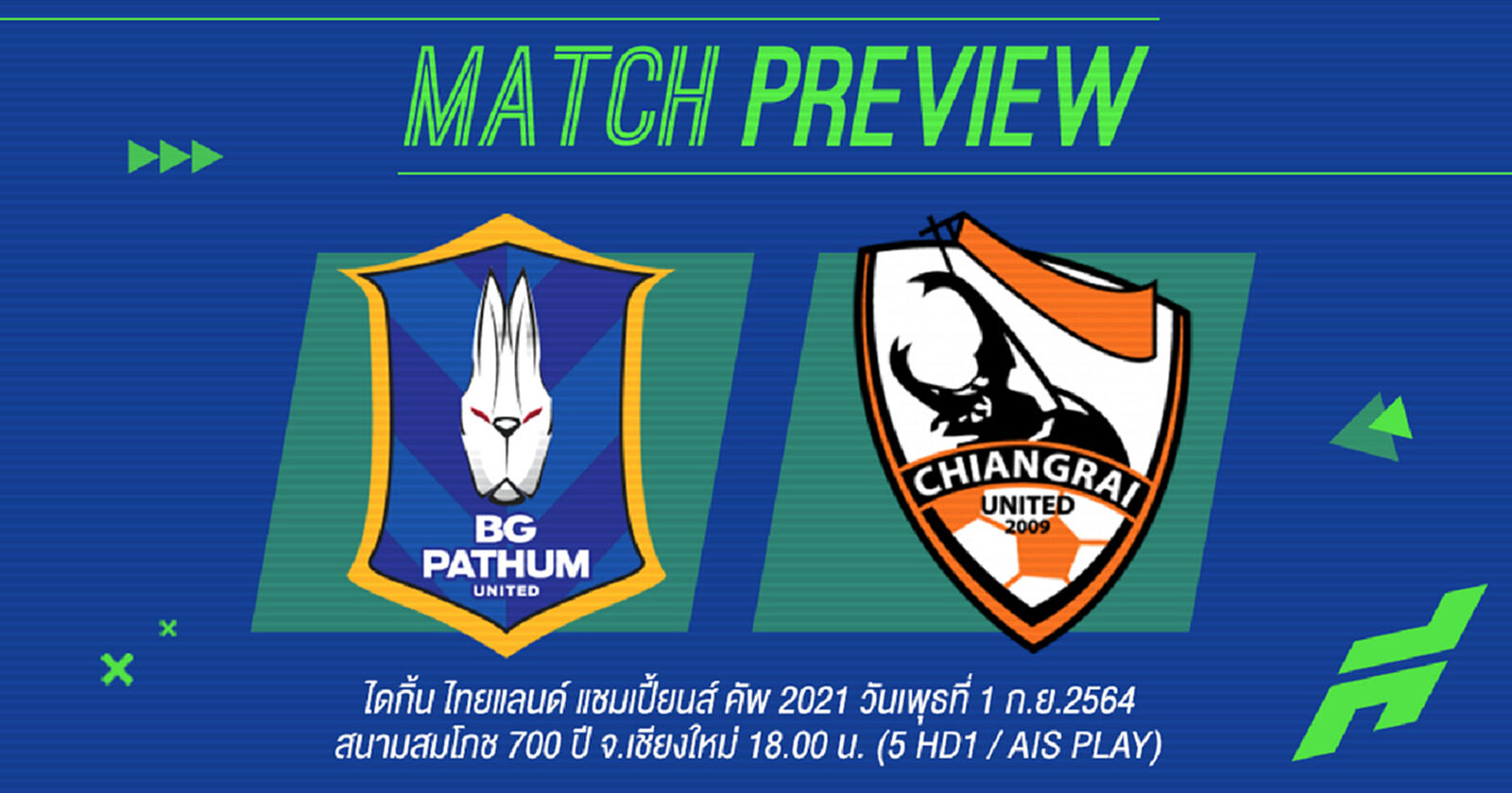 เปิดศึกบอลไทย!! บีจี ปะทะ เชียงราย ชิงถ้วยไทยแลนด์แชมเปี้ยนส์ คัพ