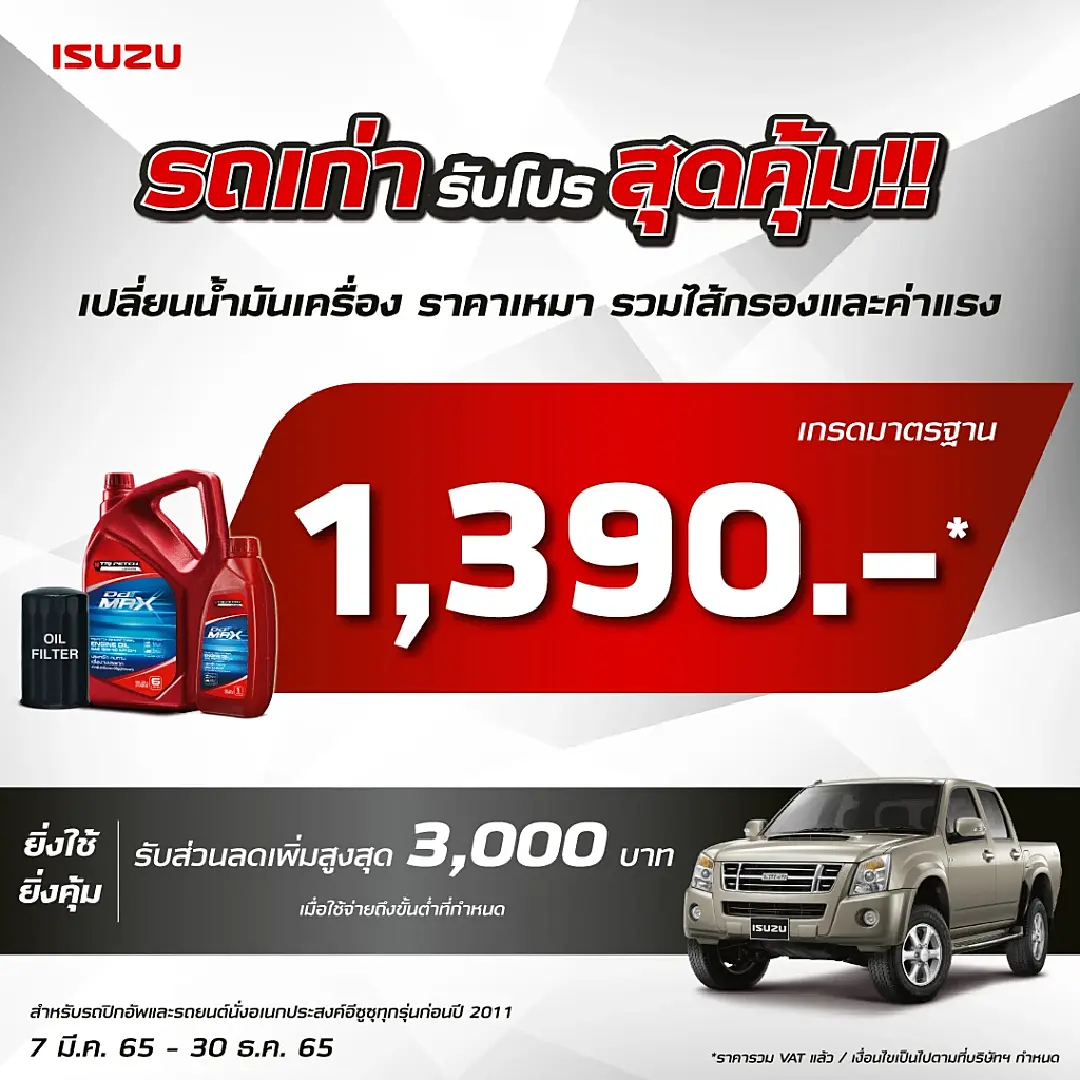 เช็กความฟิตก่อนเดินทางเที่ยวปีใหม่ พารถเก่าเข้าศูนย์ รับโปรสุดคุ้มจากอีซูซุ