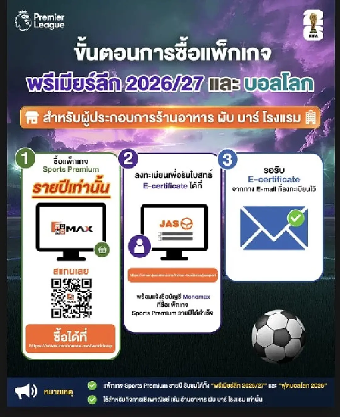 “JAS” ชวนผู้ประกอบการเตรียมร้านให้พร้อม ชมกีฬาถูกลิขสิทธิ์ผ่าน “Monomax”
