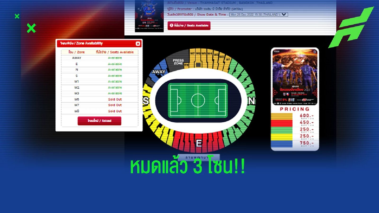 บัตรยังเหลือ!! อัพเดตตั่วเข้าชม ไทย VS ฟิลิปปินส์ หมดแล้ว 3 โซน หวดจันทร์หน้า
