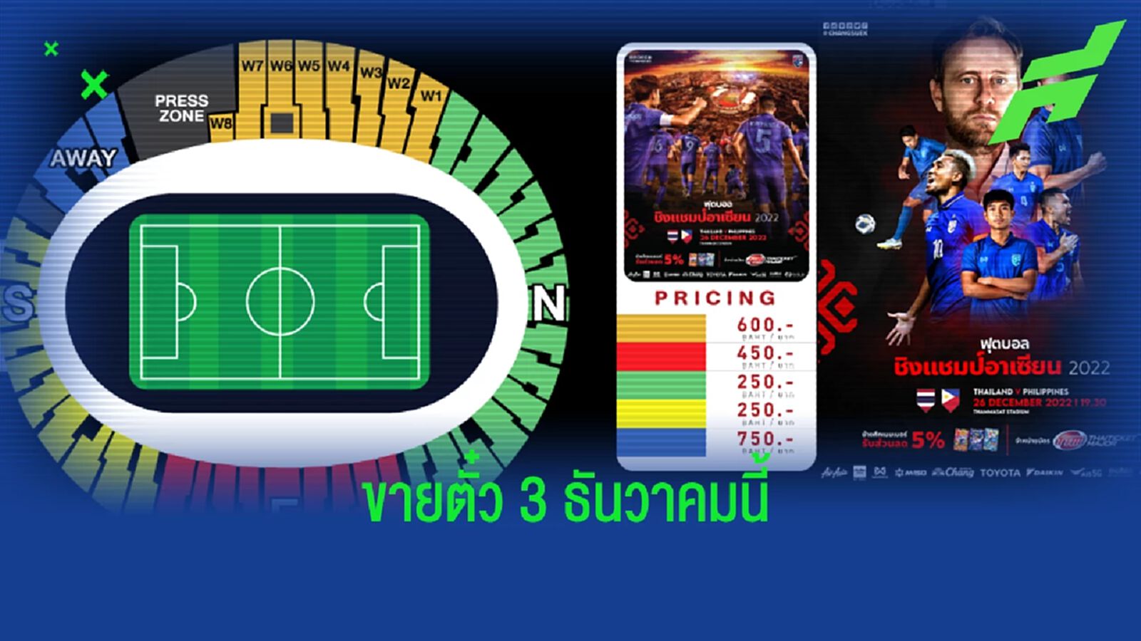 เสาร์นี้เปิดขายตั๋วนัดเหย้าของไทยในศึกอาเซียนคัพ พบฟิลิปปินส์, กัมพูชา