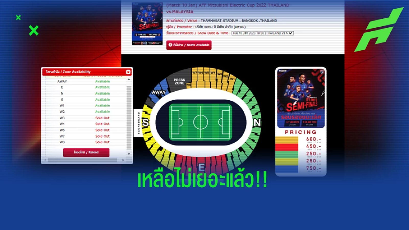 กระแสดี!! ตั๋วไทย VS มาเลย์ นัด 2 หมดแล้ว 5 โซน ใครจะไปดูรีบเลย หวด 10 ม.ค.นี้ กระแสดี!! ตั๋วไทย VS มาเลย์ นัด 2 หมดแล้ว 5 โซน ใครจะไปดูรีบเลย หวด 10 ม.ค.นี้