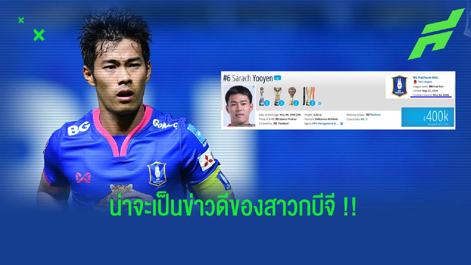 เว็บ transfermarkt ระบุ!! สารัช อยู่เย็น ต่อสัญญากับ บีจี ปทุม แล้ว