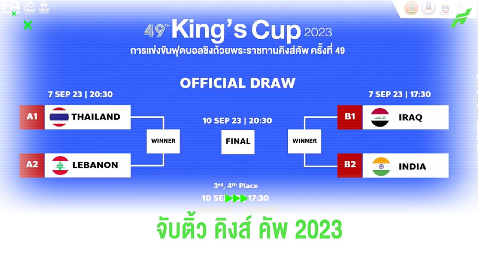 ช้างศึก ชน เลบานอน-อิรัก ดวล อินเดีย จับติ้วศึก คิงส์ คัพ 2023 แข่ง 7-10 ก.ย. นี้ ช้างศึก ชน เลบานอน-อิรัก ดวล อินเดีย จับติ้วศึก คิงส์ คัพ 2023 แข่ง 7-10 ก.ย. นี้