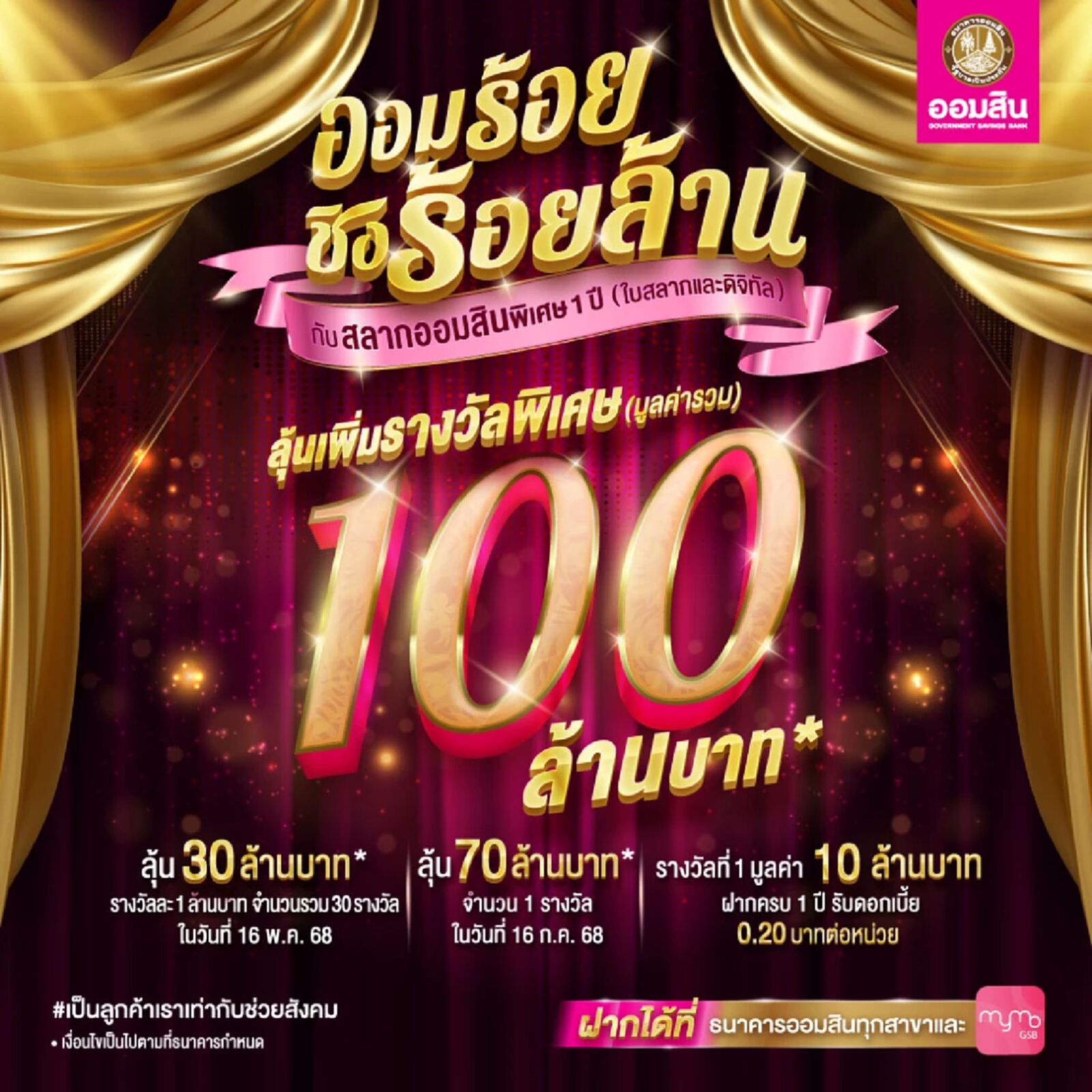 กลับมาอีกครั้ง ! สลากออมสิน 1 ปีให้ลุ้น 100 ล้าน ฝากได้เลยที่ App MyMo และออมสินทุกสาขา